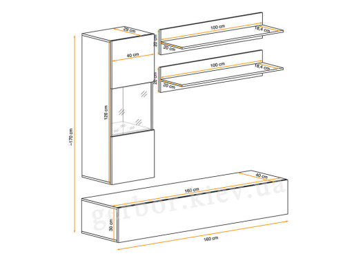 Фото гостиной FLY H3 ASM MEBLE – схема с внешними размерами