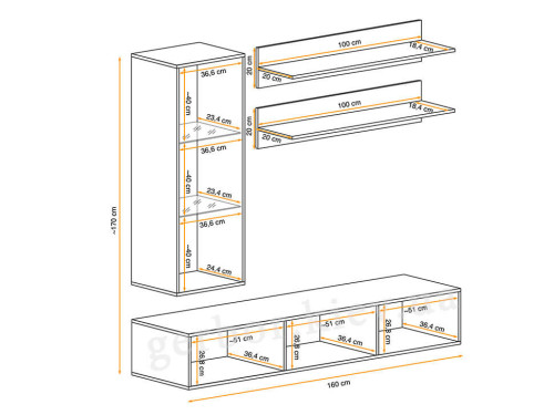 Фото гостиной FLY H3 ASM MEBLE – схема с внутренними размерами