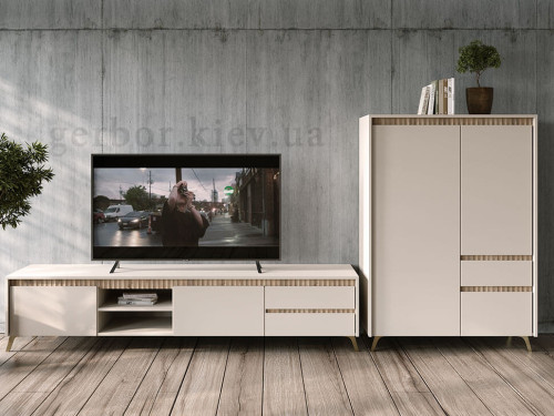 Фото тумби ТВ ЛАУНДЖ RTV2K2So БРВ (ВМК) кашемір / дуб сонома в інтер'єрі вітальні