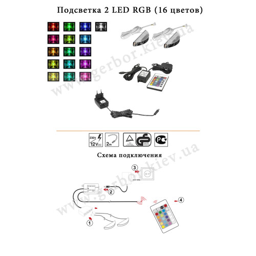 Фото подсветки 2 LED RGB навесной витрины SOHO CAMA MEBLE