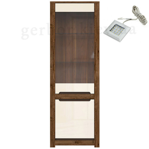 Фото витрины RUSO REG1W1D BRW дуб апрель / перламутр глянец с подсветкой Squere