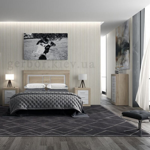 Фото комоду САРА KOM5S Гербор дуб сонома / німфея альба в інтер'єрі спальні