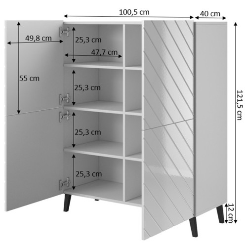 Фото комоду ABETO 100 CAMA MEBLE чорний / чорний глянець – схема з розмірами 