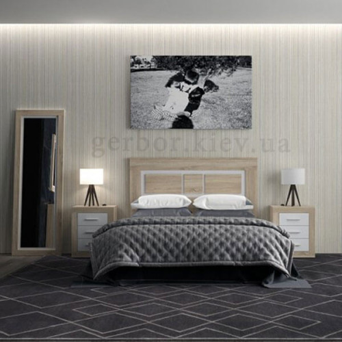 Фото приліжкової тумбочки САРА KOM3S Гербор дуб сонома / німфея альба в інтер'єрі спальні