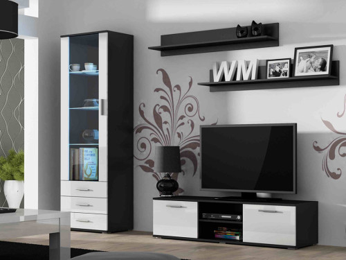 Фото тумбы ТВ 140 SOHO CAMA MEBLE черный / белый глянец в интерьере гостиной