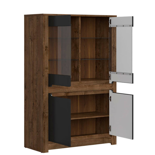 Фото витрины RUSO REG2W2D BRW дуб апрель / черный – наполнение