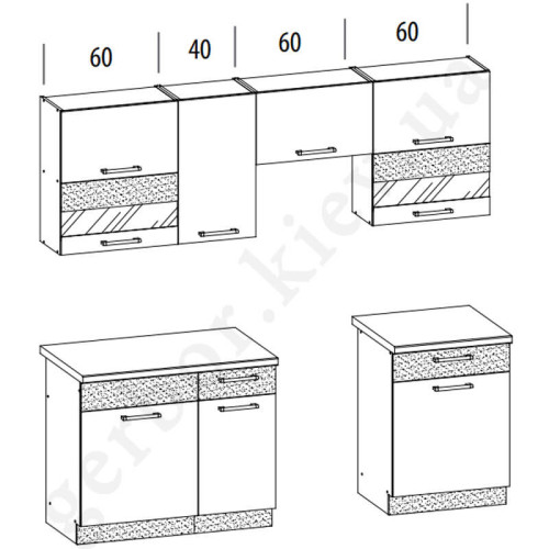 Фото комплекта для кухни MODENA 220 BOGFRAN  белый глянец / графит мат – схема размеров