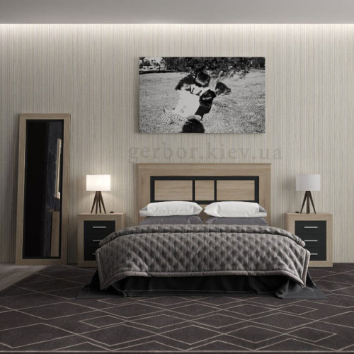 Фото ліжка САРА LOZ160 (каркас) Гербор дуб сонома / антрацит в інтер'єрі спальні