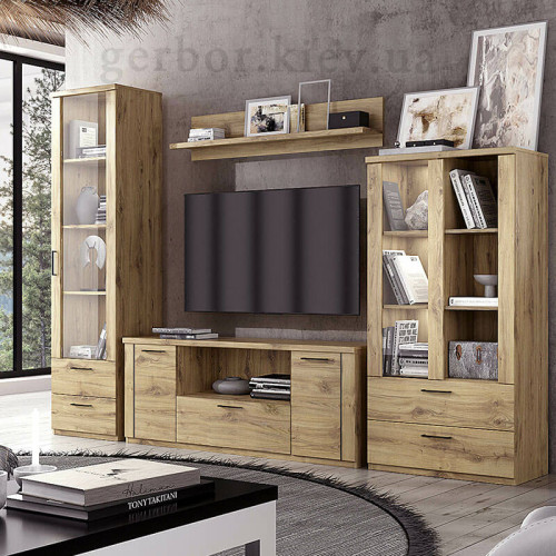 Фото високої вітрини DOORSET 1W2S MEBELBOS в інтер'єрі вітальні