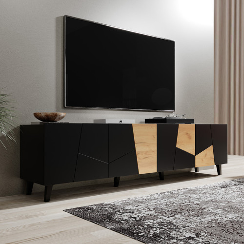 Фото тумби ТВ ETNA 200 4D CAMA MEBLE  чорний / дуб крафт – варіант розміщення фасадів