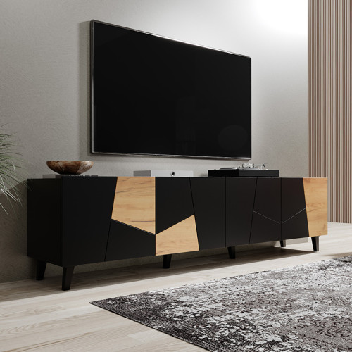 Фото тумби ТВ ETNA 200 4D CAMA MEBLE  чорний / дуб крафт – варіант розміщення фасадів