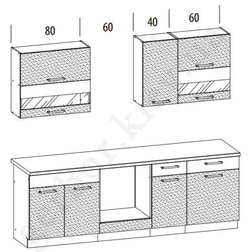 Фото комплекта для кухни MODENA 240 BOGFRAN риека светлая / риека темная – схема размеров