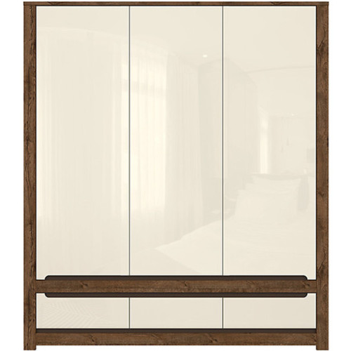 Фото шкафа RUSO SZF3D3S BRW дуб апрель / перламутр глянец – вид спереди