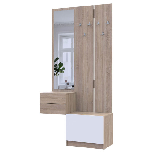Фото передпокою 2+3 Вішак та Дзеркало з тумбою СОЛА ДОРОС (DOROS) дуб сонома / білий