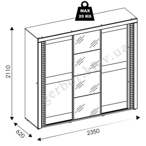 Фото шкафа-купе DORIAN DN13 BOGFRAN – схема с размерами