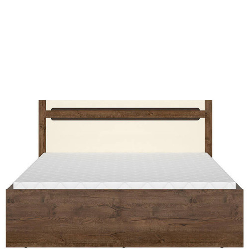 Фото кровати с подъемным механизмом и матрасом RUSO LOZ/140/B BRW дуб апрель / перламутр глянец – вид спереди