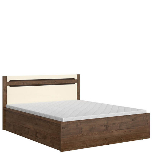 Фото кровати с подъемным механизмом и матрасом RUSO LOZ/140/B BRW дуб апрель / перламутр глянец – вид сбоку