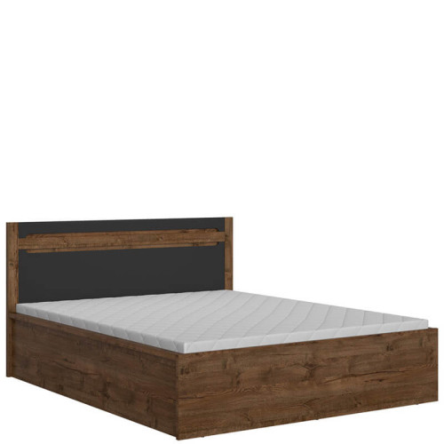 Фото кровати с подъемным механизмом и матрасом RUSO LOZ/140/B BRW дуб апрель / черный – вид сбоку