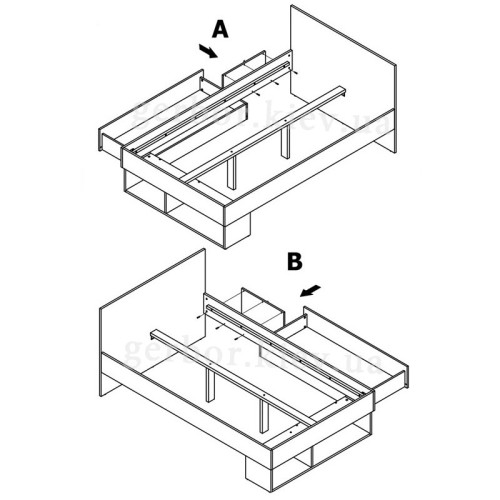 На фото схема с вариантами установки ящика к кровати MALCOLM LOZ/120 BRW