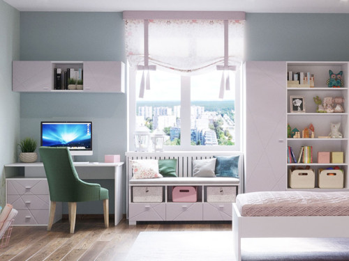 Фото навесного шкафа Х-СКАУТ Х-15 Санти белый / розовый в интерьере детской