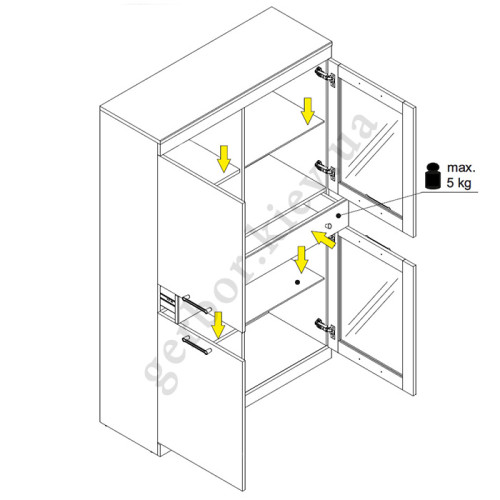 На фото схема наполнения витрины JAGGER 2D2W1S MEBELBOS