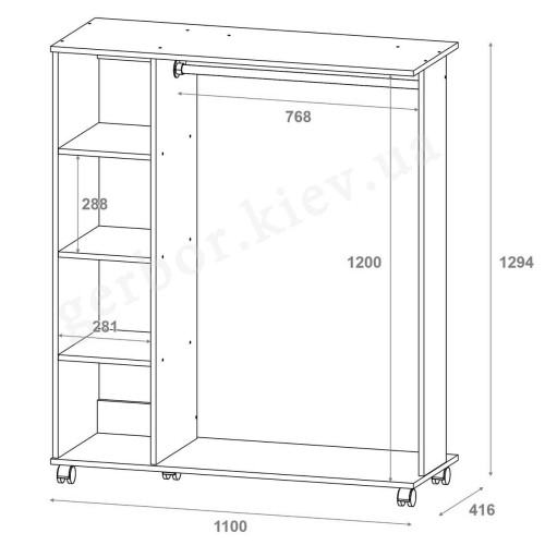 Фото гардеробної стійки Д1 ДОРОС (DOROS) – схема з розмірами
