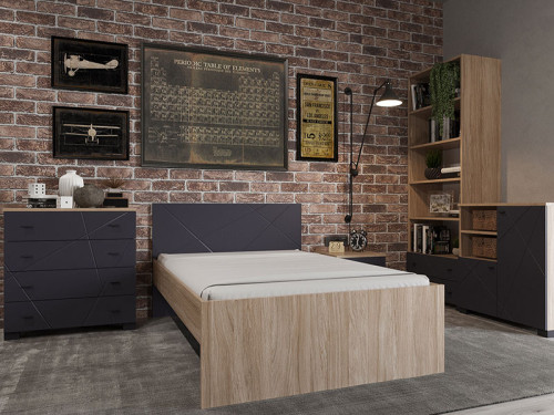Фото кровати 120 (каркас) Х-СКАУТ Х-12 Санти дуб каменный / графит в интерьере спальни