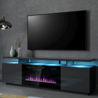 EVA CAMA MEBLE Тумба ТВ графіт / графіт глянець з чорним електрокаміном EVA CAMA MEBLE Тумба ТВ графіт / графіт глянець з чорним електрокаміном