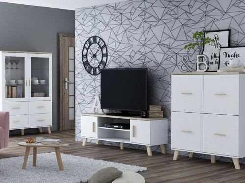 На фото тумба ТВ 160 2D2K LOTTA CAMA MEBLE в интерьере гостиной