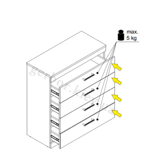 На фото схема наполнения комода JAGGER 4S MEBELBOS