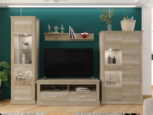 На фото вигляд спереду полиці ХЕЛЕН POL132 Гербор в інтер'єрі вітальні