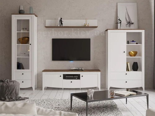 Фото полиці КАРІНА POL140 Гербор німфеа альба / дуб сонома трюфель в інтер'єрі вітальні