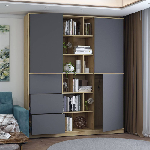 Фото шафи з шухлядами МОРГАН ДОРОС (DOROS) дуб артизан / графіт в інтер'єрі