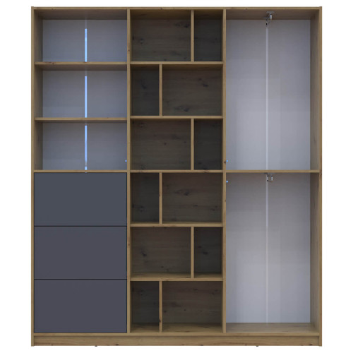 Фото шафи з шухлядами МОРГАН ДОРОС (DOROS) дуб артизан / графіт – вигляд спереду наповнення