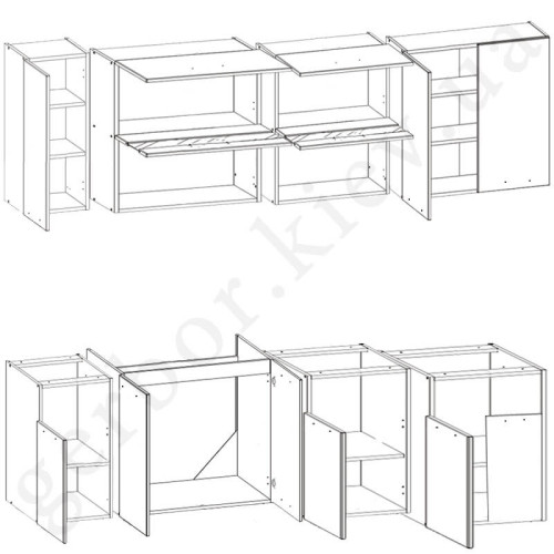 Фото комплекта для кухни MODENA 260 BOGFRAN белый глянец / графит мат – схема наполнения