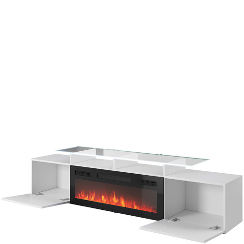 Фото тумби ТВ з електрокаміном ROVA EF CAMA MEBLE білий / білий глянець – наповнення