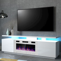 EVA CAMA MEBLE Тумба ТВ білий / білий глянець з білим електрокаміном EVA CAMA MEBLE Тумба ТВ білий / білий глянець з білим електрокаміном