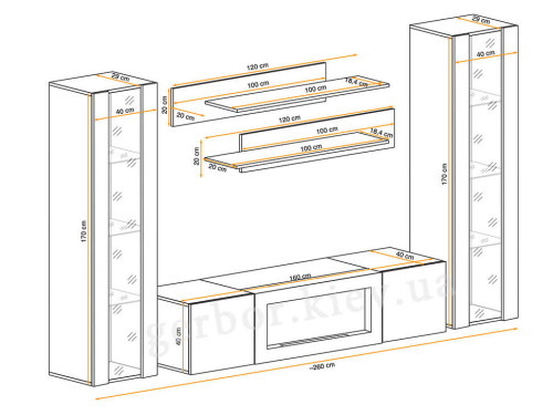 Фото гостиной FLY M2 ASM MEBLE – схема с внешними размерами