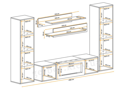 Фото гостиной FLY M2 ASM MEBLE – схема с внутренними размерами