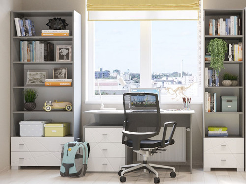 Фото письменного стола Х-СКАУТ Х-06Л Санти серый / белый в интерьере детской