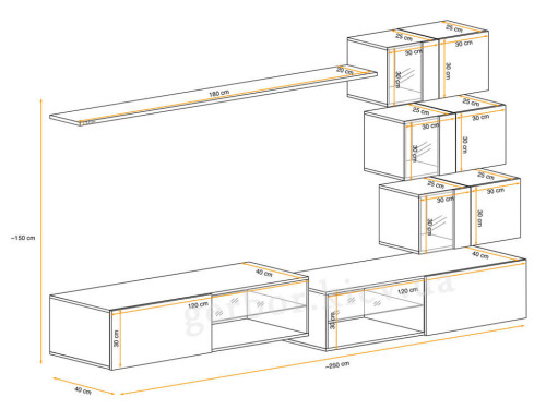 Фото гостиной SWITCH XXIV ASM MEBLE – схема с внешними размерами