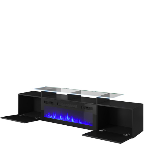 Фото тумби ТВ з електрокаміном ROVA EF CAMA MEBLE чорний / чорний глянець – наповнення