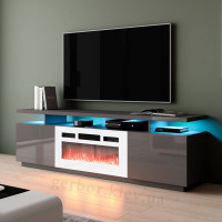 EVA CAMA MEBLE Тумба ТВ графіт / графіт глянець з білим електрокаміном