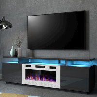 EVA CAMA MEBLE Тумба ТВ графіт / графіт глянець з білим електрокаміном EVA CAMA MEBLE Тумба ТВ графіт / графіт глянець з білим електрокаміном