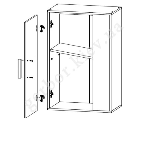На фото схема наповнення навісної шафи вітальні БАРАТО МІНІ Гербор