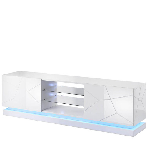 Фото тумбы ТВ QIU 200 CAMA MEBLE белый глянец с подсвеченной полосой – вид сбоку