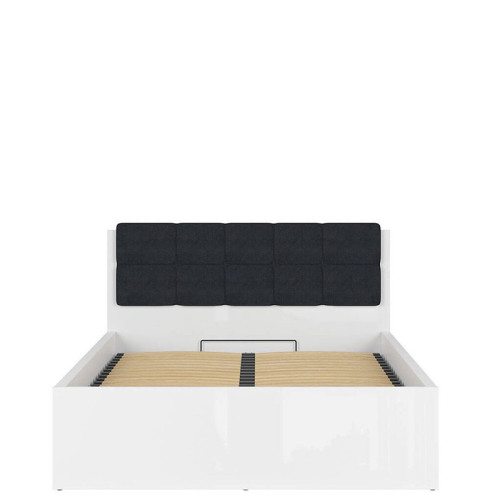 Фото кровати с полкой и подъемным механизмом TETRIX LOZ/140/B-POL-NAK BRW белый глянец с черной накладкой 