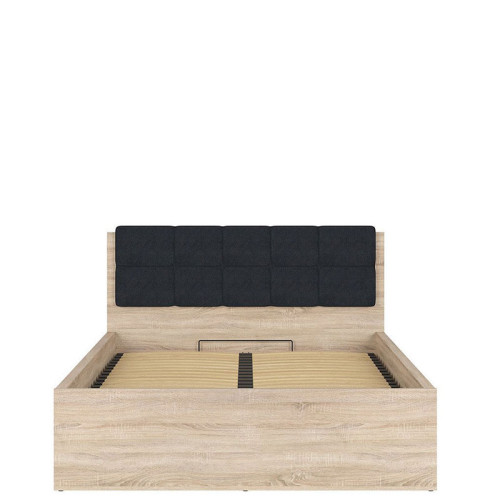 Фото кровати с полкой и подъемным механизмом TETRIX LOZ/140/B-POL-NAK BRW дуб сонома с черной накладкой 