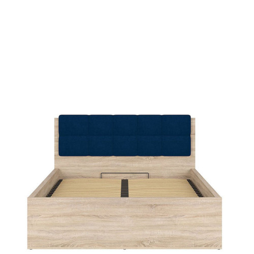 Фото кровати с полкой и подъемным механизмом TETRIX LOZ/140/B-POL-NAK BRW дуб сонома с синей накладкой 