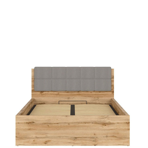 Фото кровати с полкой и подъемным механизмом TETRIX LOZ/140/B-POL-NAK BRW дуб вотан с серой накладкой 